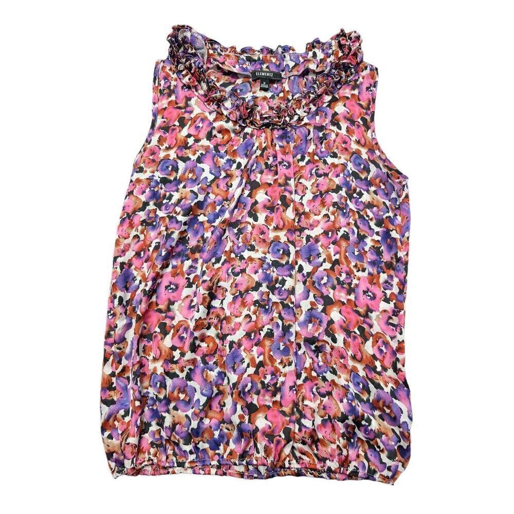Elementz Women’s Multicolor Sleeveless Ruffle Round Neck Pullover Women's Size M